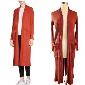 MAJE Milan Long Ribbed Cardigan Sweater Terracotta Cotton Knit Coat 1 Small EUC